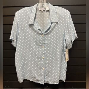 Cascade Classics Light Blue White Polka Dot Button-Up Blouse – Size 8 – NWT